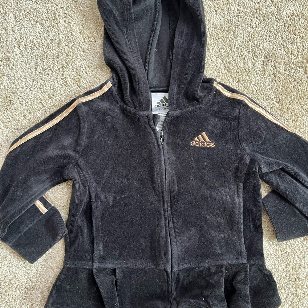 Adidas Kids Black Tracksuit with Gold Stripes - Picture 4 of 7